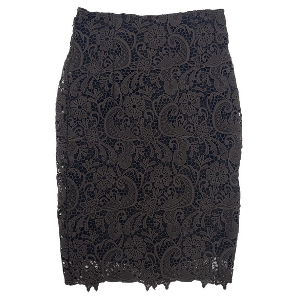 Zara Dresses & Skirts - Zara Basic Chocolate Brown Lace Knee Length Skirt Pencil Sz Small S Zip